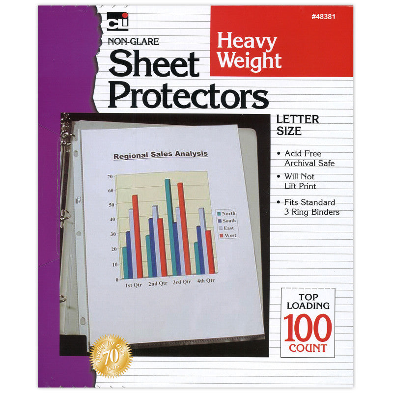 CHARLES LEONARD - Heavy Weight Non Glare Sheet Protectors, Box of 100