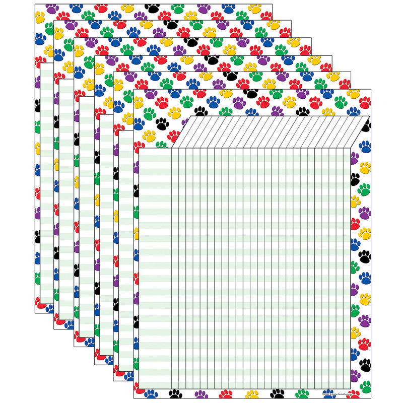 TEACHER CREATED RESOURCES - Colorful Paw Prints Incentive Chart, Pack of 6