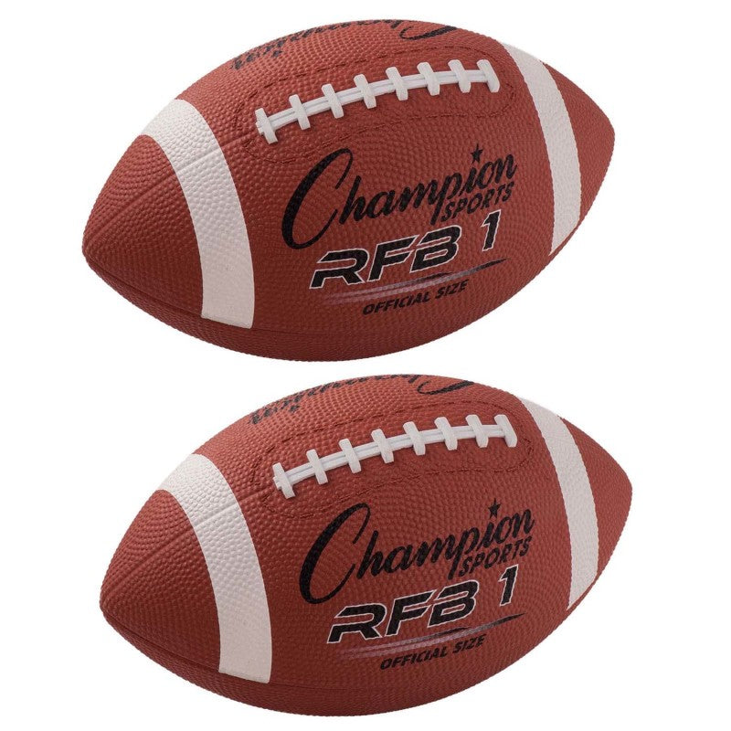 CHAMPION SPORTS - Official Size Rubber Football, Pack of 2