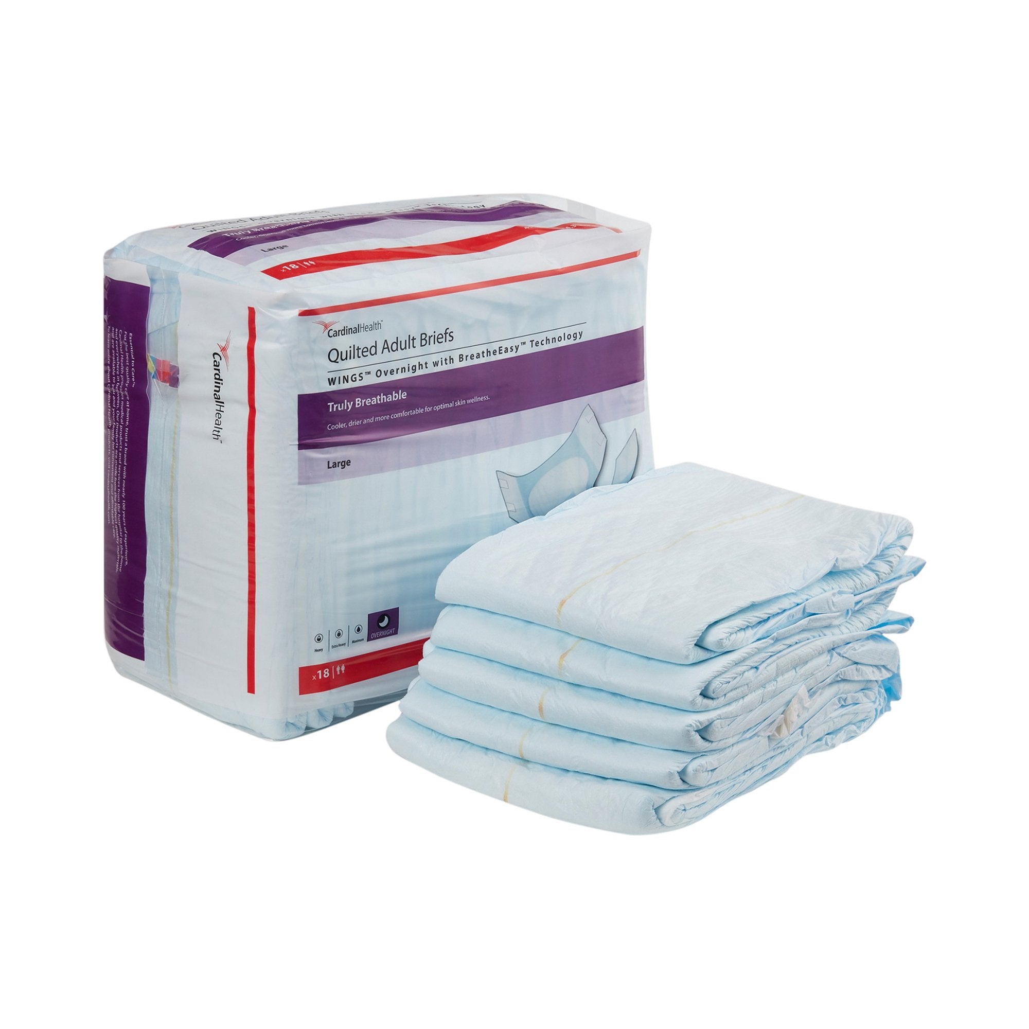 Cardinal - Unisex Adult Incontinence Brief Wings™ Overnight Quilted Large Disposable Heavy Absorbency [1/BG]