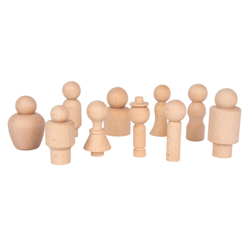 TICKIT - Wooden Community Figures - Set of 10 - For Ages 18m+ - Wooden Peg Dolls for Kids - 10 Different Shapes - Loose Parts Wooden Toys for Toddlers