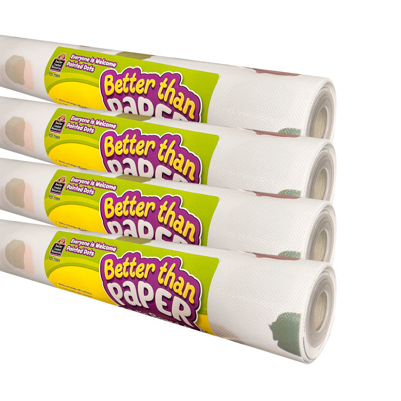 TEACHER CREATED RESOURCES - Better Than Paper Bulletin Board Roll, Everyone is Welcome Painted Dots, 4-Pack