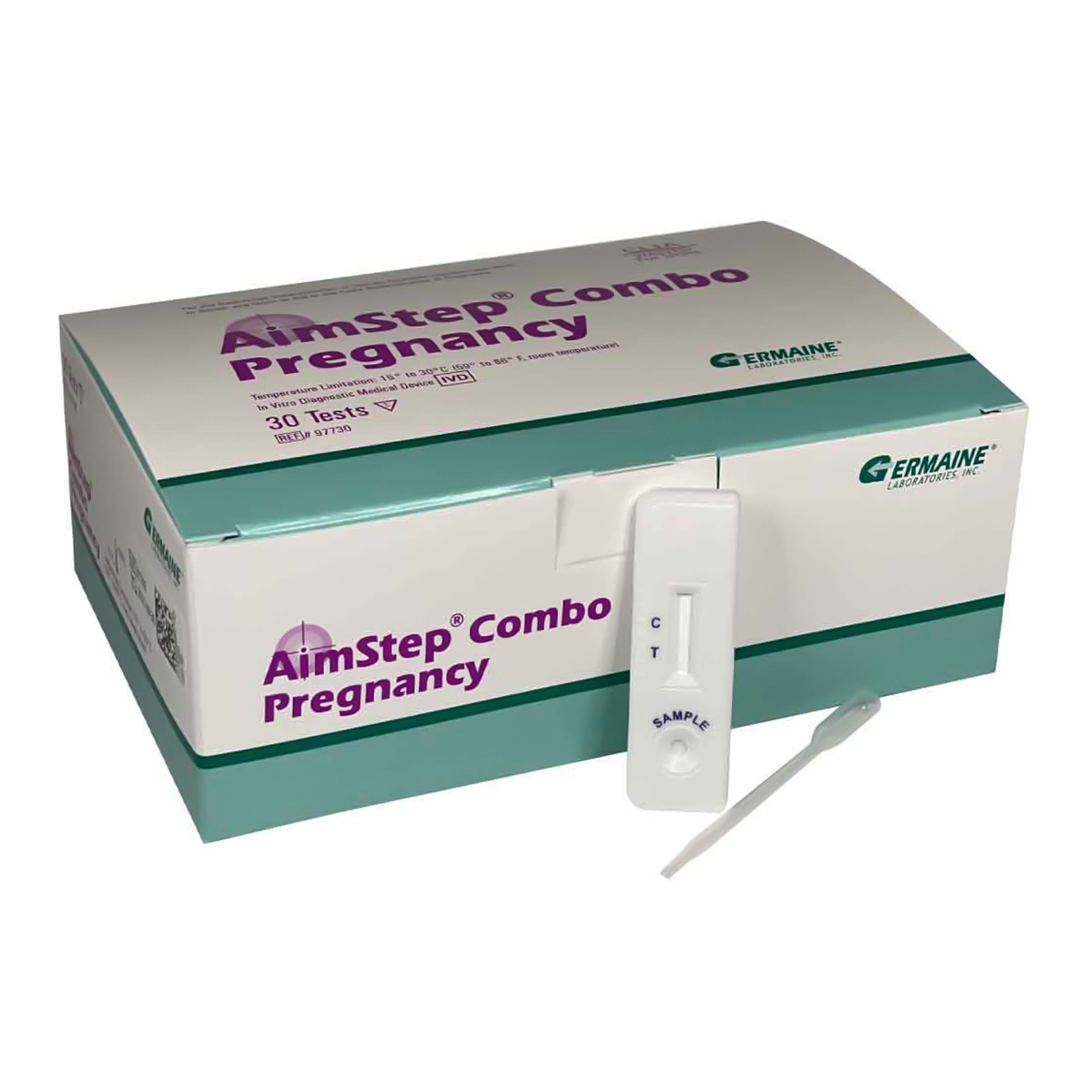 Germaine Laboratories Inc - Reproductive Health Test Kit AimStep® Combo hCG Pregnancy Test 30 Tests CLIA Waived Sample Dependent [30/BX]