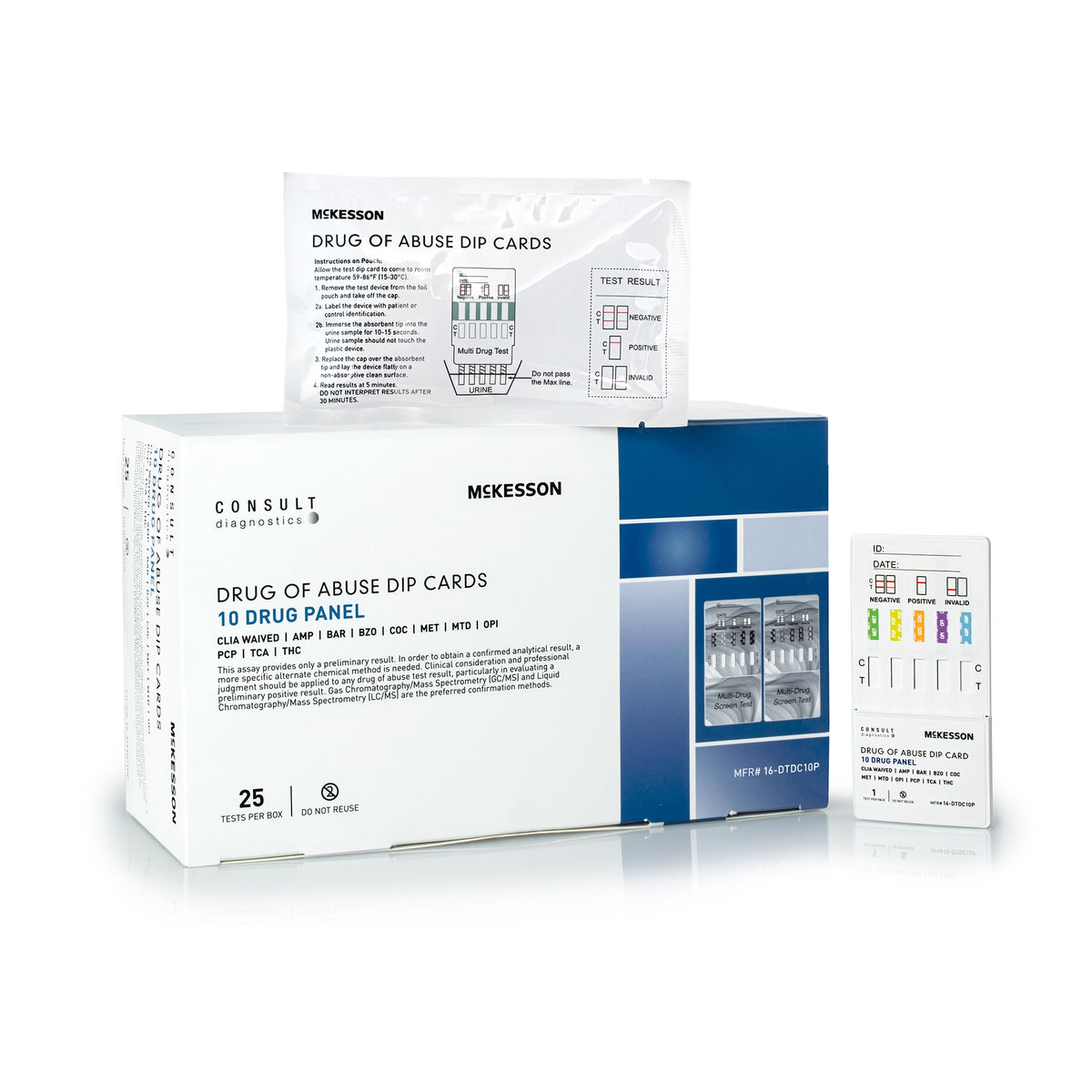 McKesson Brand - Drugs of Abuse Test Kit McKesson Consult™ AMP, BAR, BZO, COC, mAMP/MET, MTD, OPI, PCP, TCA, THC 25 Tests CLIA Waived [500/CS]