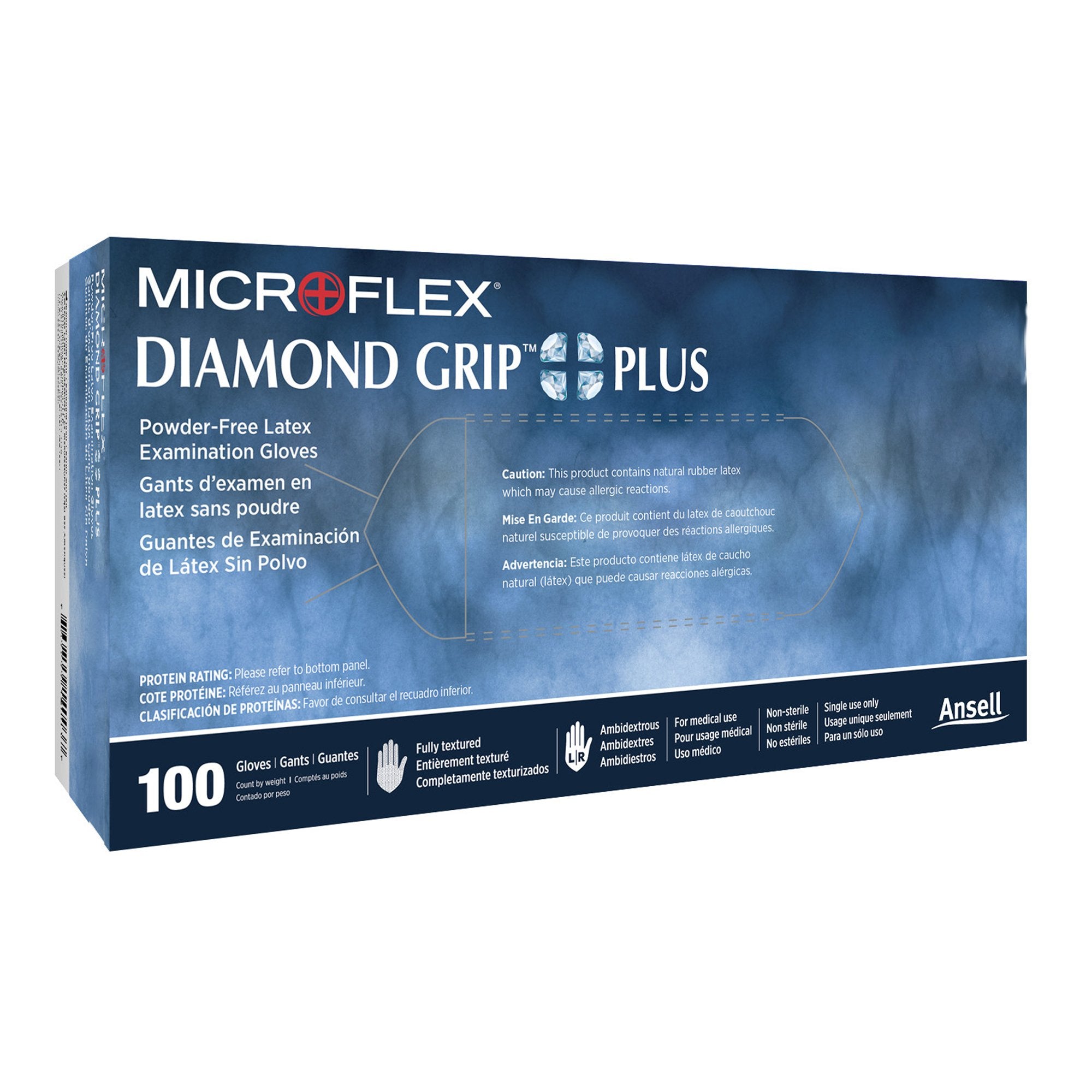 Microflex Medical - Exam Glove Diamond Grip Plus™ Small NonSterile Latex Standard Cuff Length Fully Textured White Not Rated [100/BX]