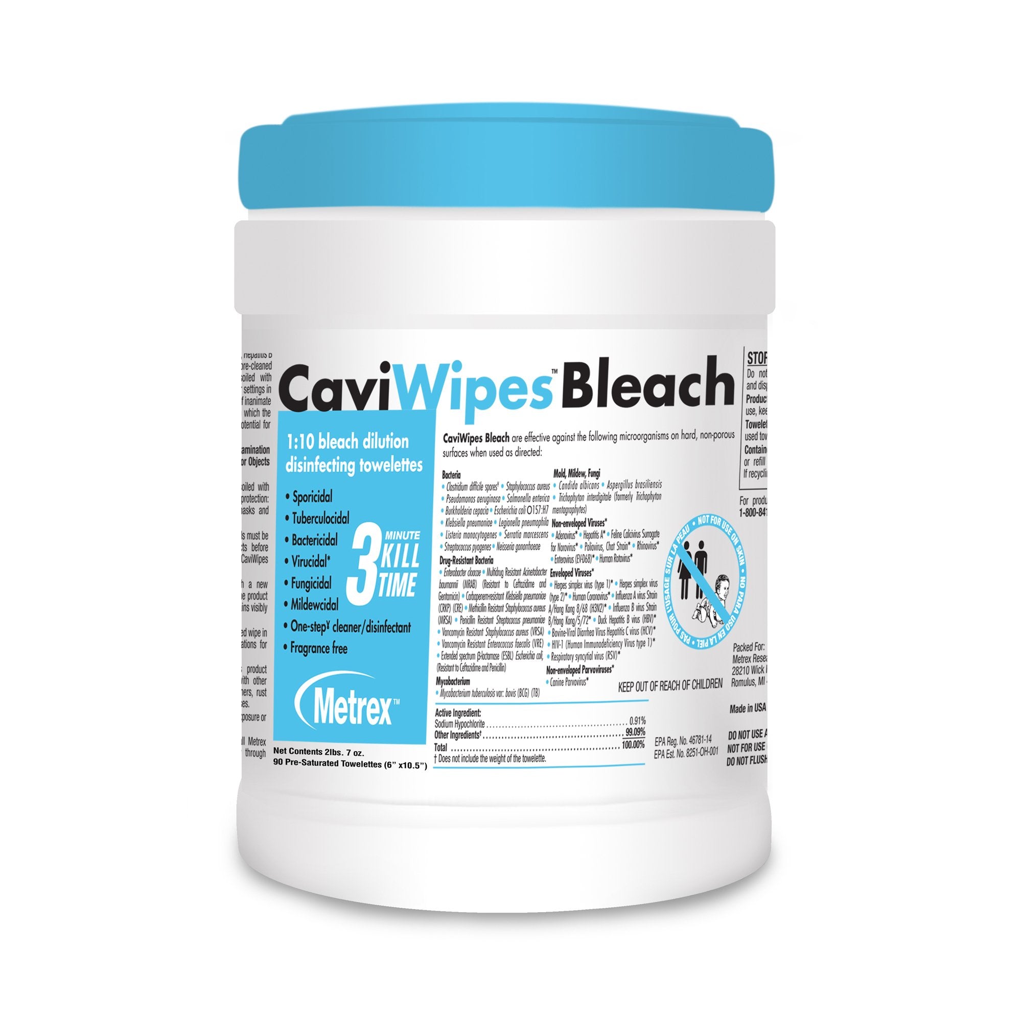 Metrex Research - CaviWipes™ Bleach Surface Disinfectant Cleaner Premoistened Manual Pull Wipe 90 Count Canister Bleach Scent NonSterile [12/CS]