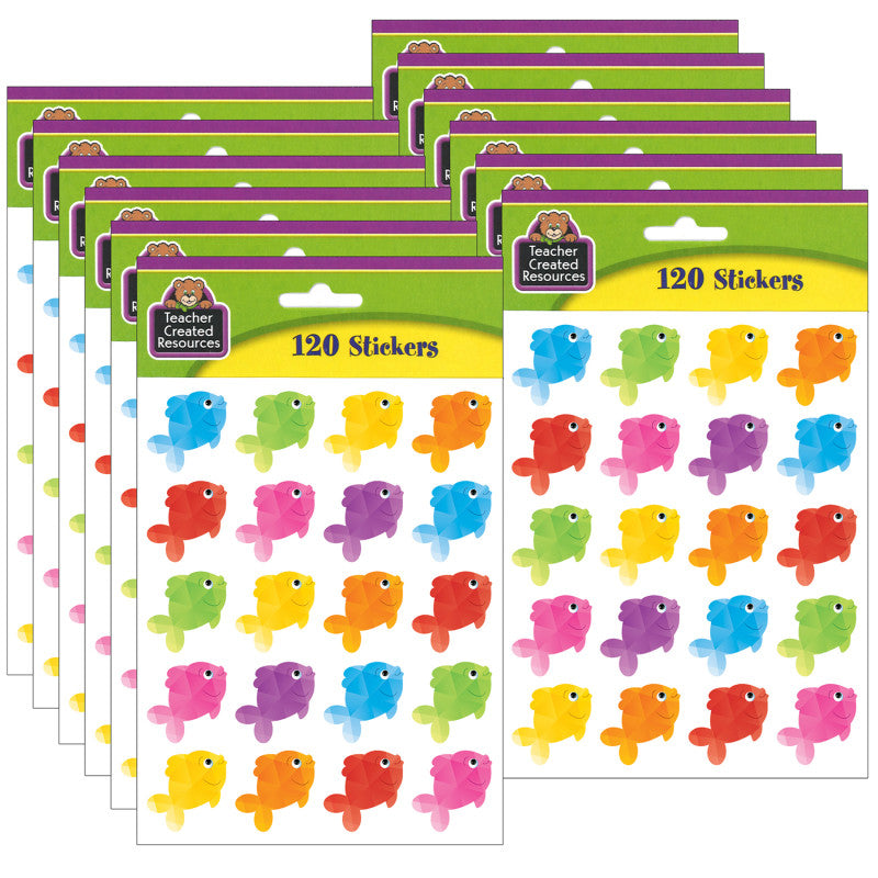 TEACHER CREATED RESOURCES - Colorful Fish Stickers, 120 Per Pack, 12 Packs