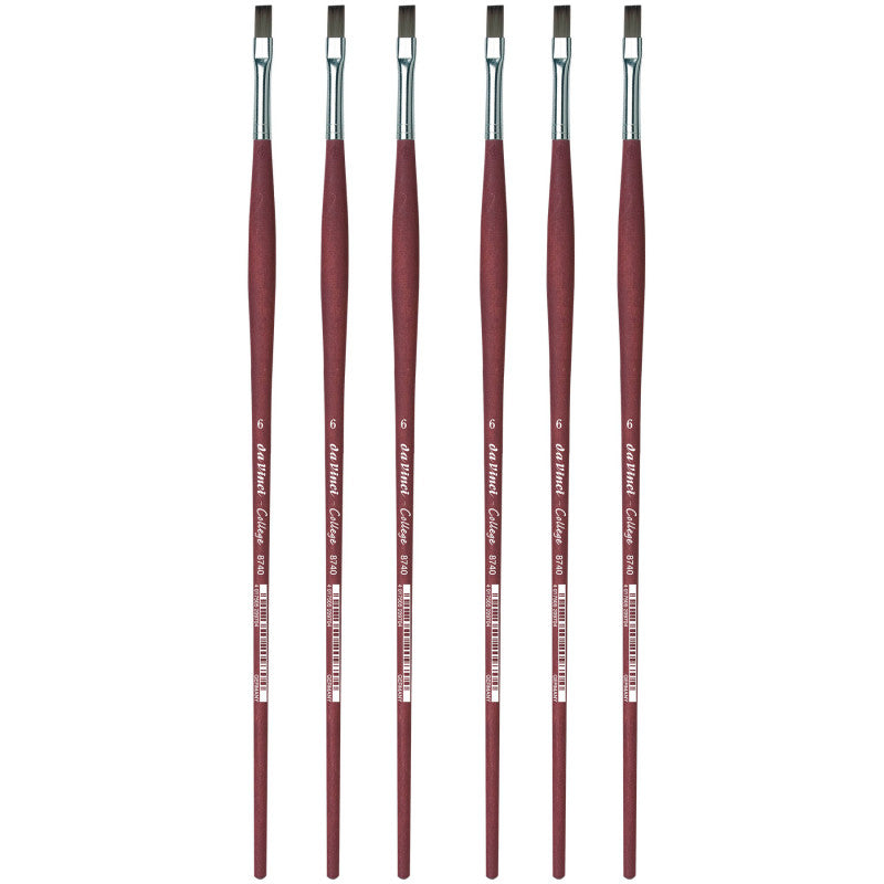 COLLEGE Student Brush, Synthetic, Acrylic & Oil, Flat, Series 8740, Size 6, Pack of 6