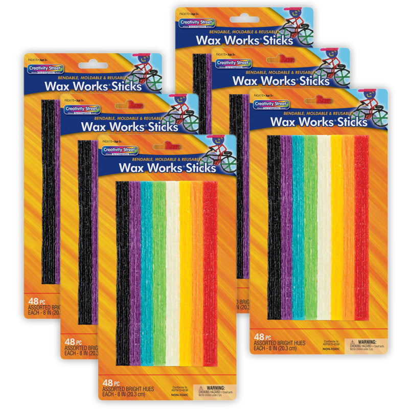 CREATIVITY STREET - Wax Works® Sticks, Assorted Bright Hues, 8", 48 Per Pack, 6 Packs