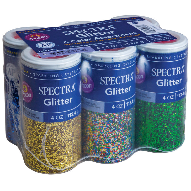 SPECTRA - Glitter Sparkling Crystals, 6 Assorted Colors, 4 oz., 6 Jars