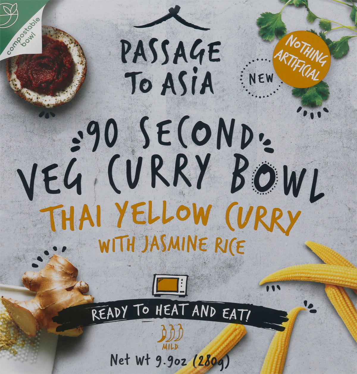 Passage To Asia 90 Second Mild Thai Yellow Curry With Jasmine Rice Veg Curry Bowl 9.9 oz Box - Case of 4