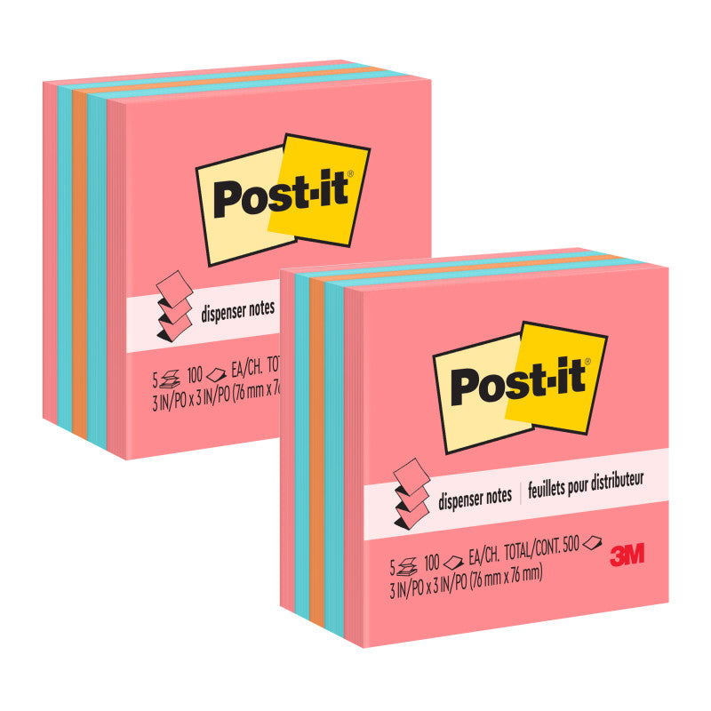POST-IT - Pop-up Notes, 3" x 3", Assorted, 100 Sheets/Pad, 5 Pads/Pack, 2 Packs