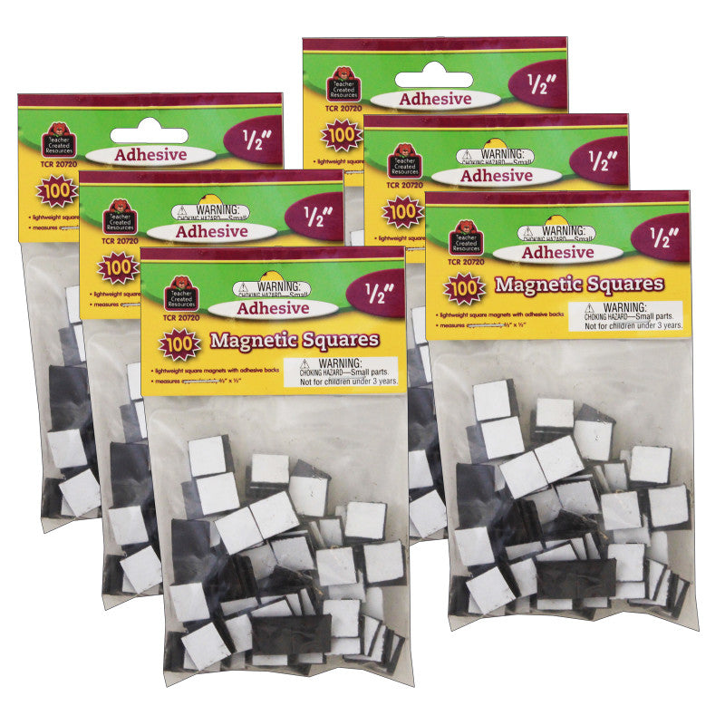 TEACHER CREATED RESOURCES - Adhesive Magnetic Squares, 100 Per Pack, 6 Packs