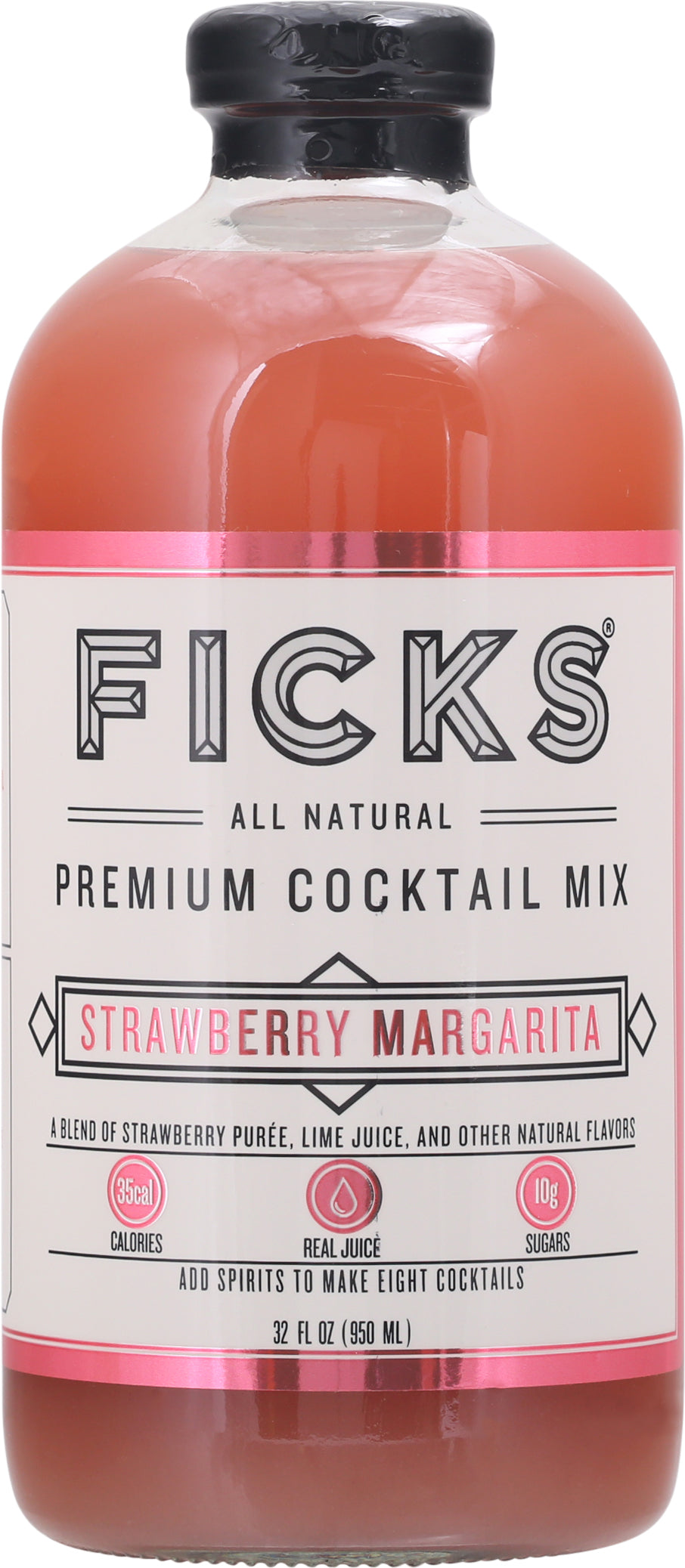 Ficks Premium Strawberry Margarita Cocktail Mix 32 fl oz - Case of 6