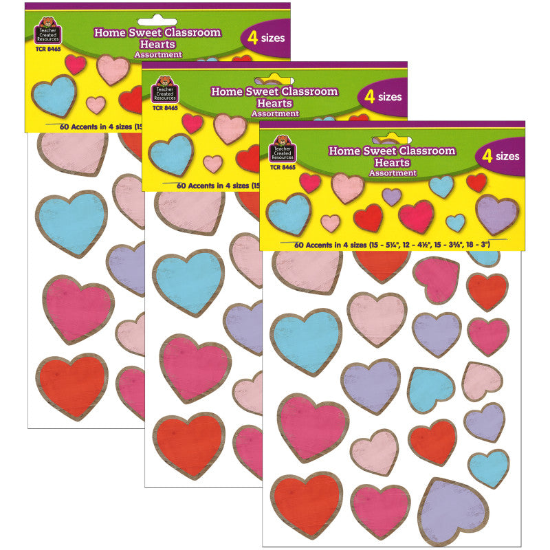 TEACHER CREATED RESOURCES - Home Sweet Classroom Hearts Accents, Assorted Sizes, 60 Per Pack, 3 Packs