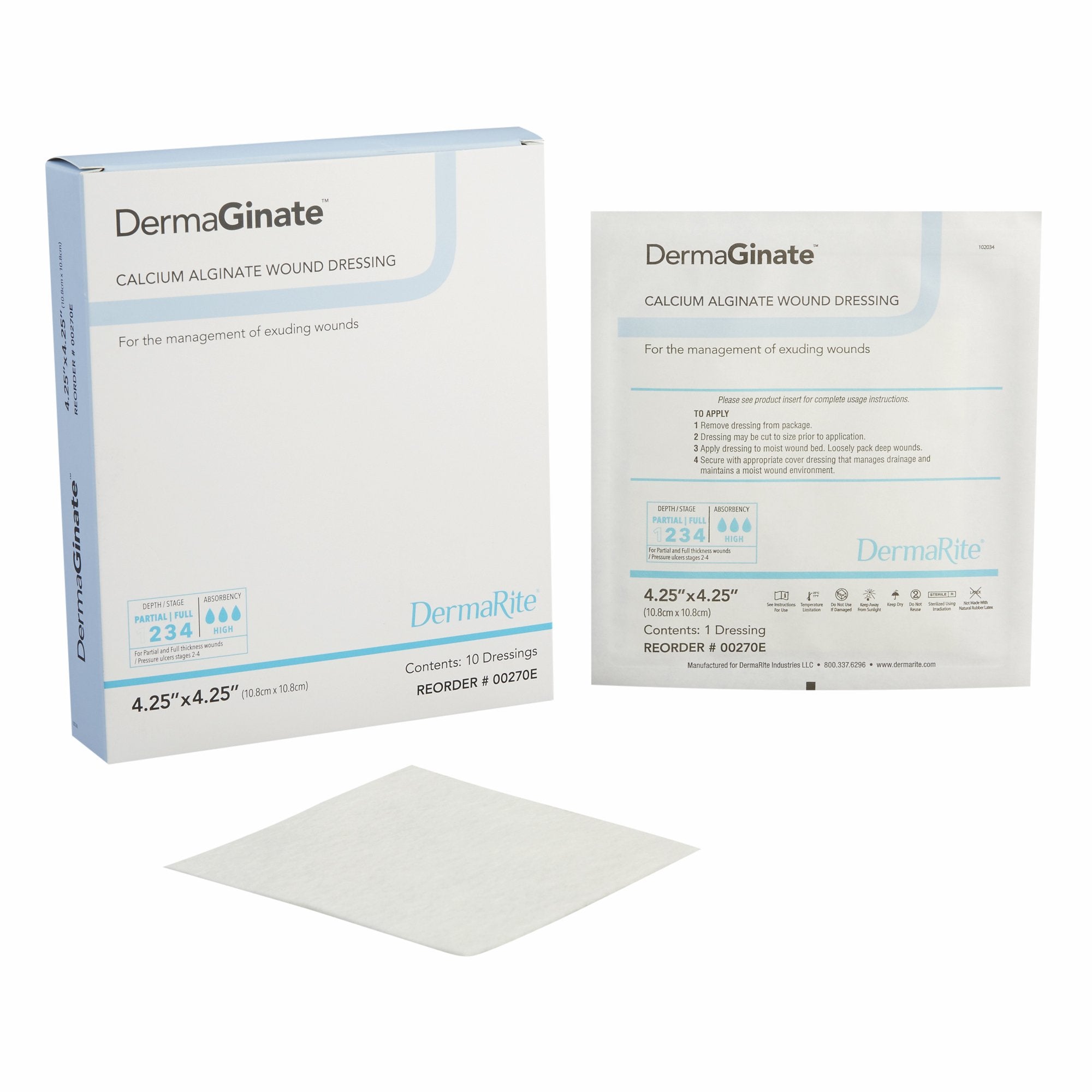 DermaRite Industries - Alginate Dressing DermaGinate® 4-1/4 X 4-1/4 Inch Square [10/BX]