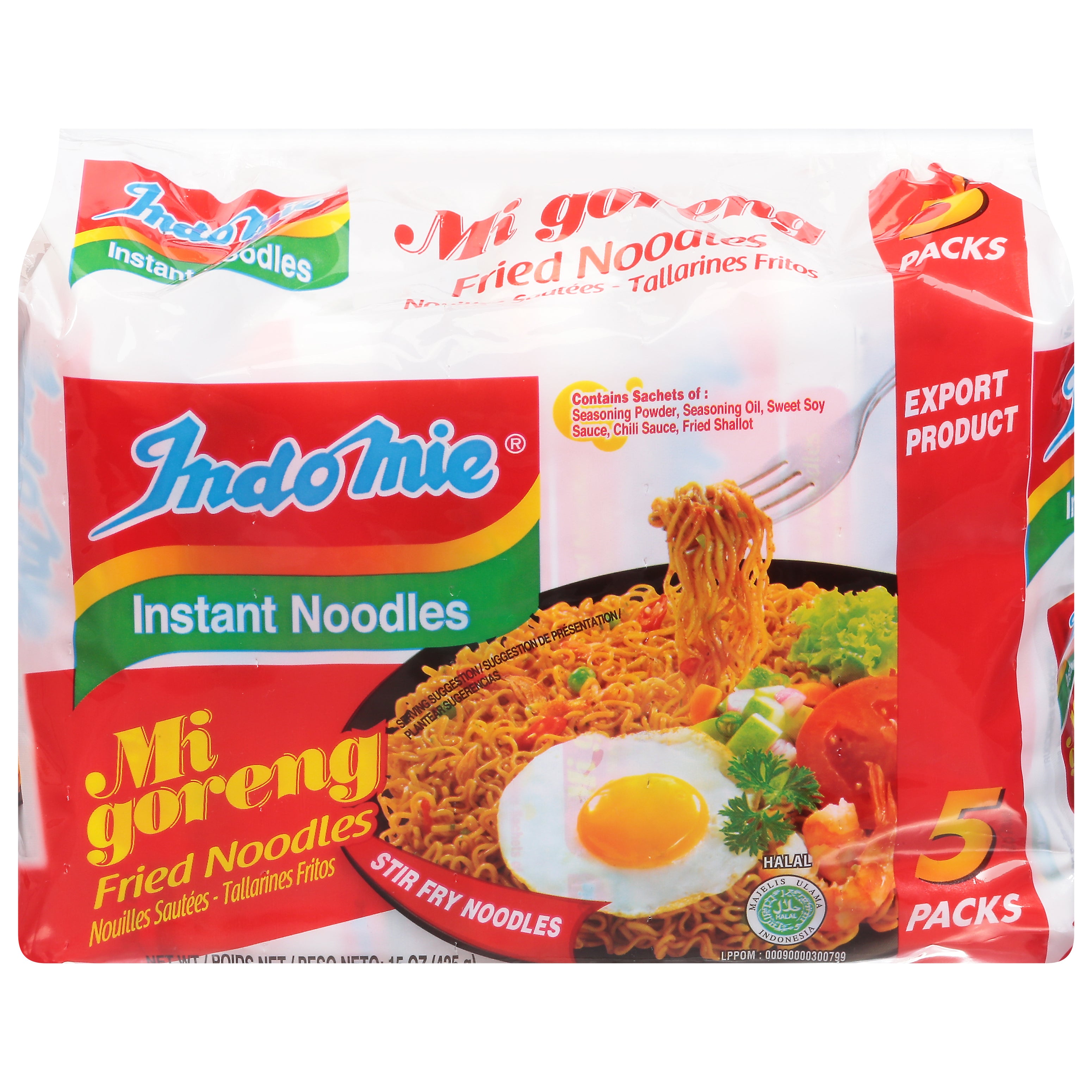 Indomie Mi Goreng Instant Stir Fry Noodles 5 - 3 oz Packs - Case of 6