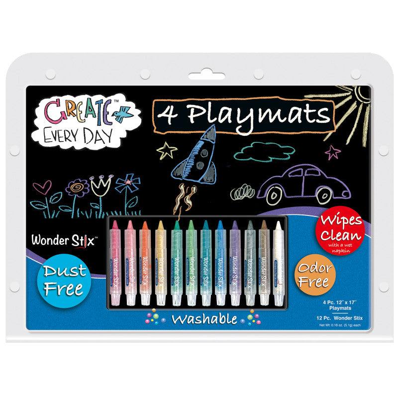 THE PENCIL GRIP - Black Board Playmat Kit with 12 Wonder Stix, 12" x 17", 4 Boards