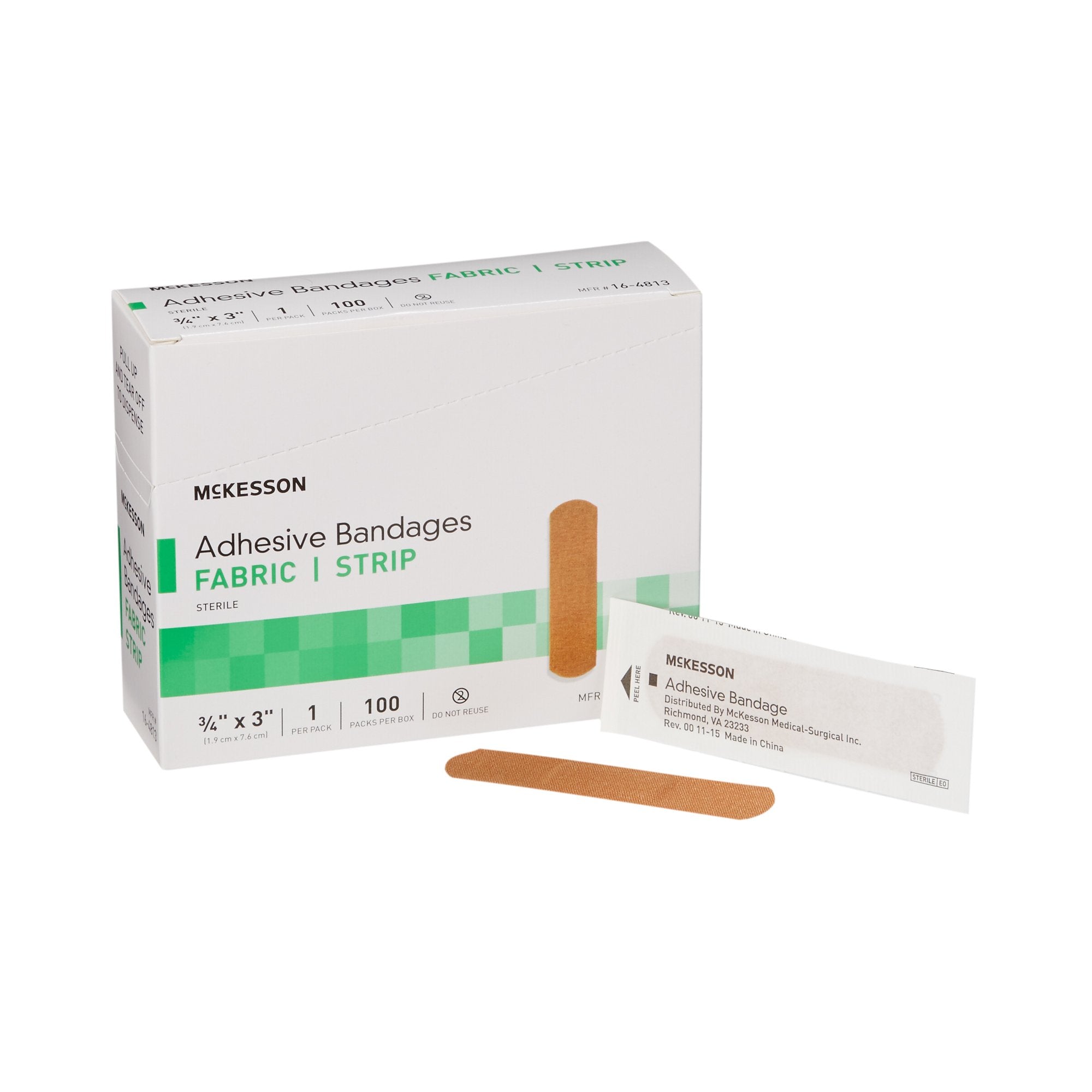 McKesson Brand - Adhesive Strip McKesson 3/4 X 3 Inch Fabric Rectangle Tan Sterile [100/BX]