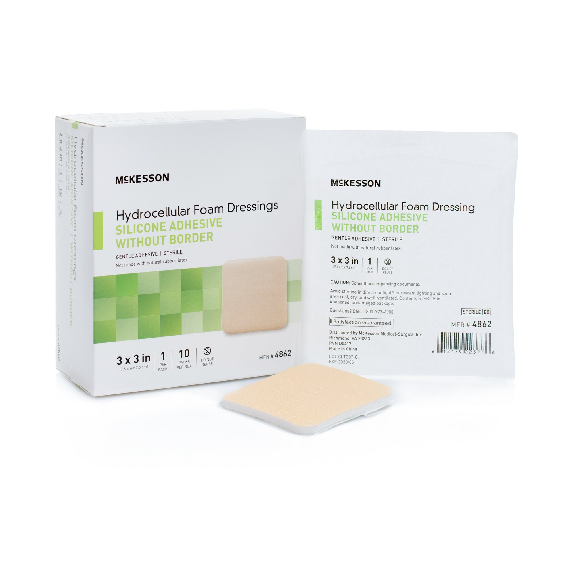 McKesson Brand - Foam Dressing McKesson 3 X 3 Inch Without Border Film Backing Silicone Gel Adhesive Square Sterile [10/BX]