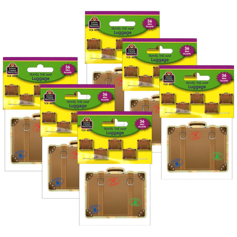 TEACHER CREATED RESOURCES - Travel the Map Luggage Mini Accents, 36 Per Pack, 6 Packs