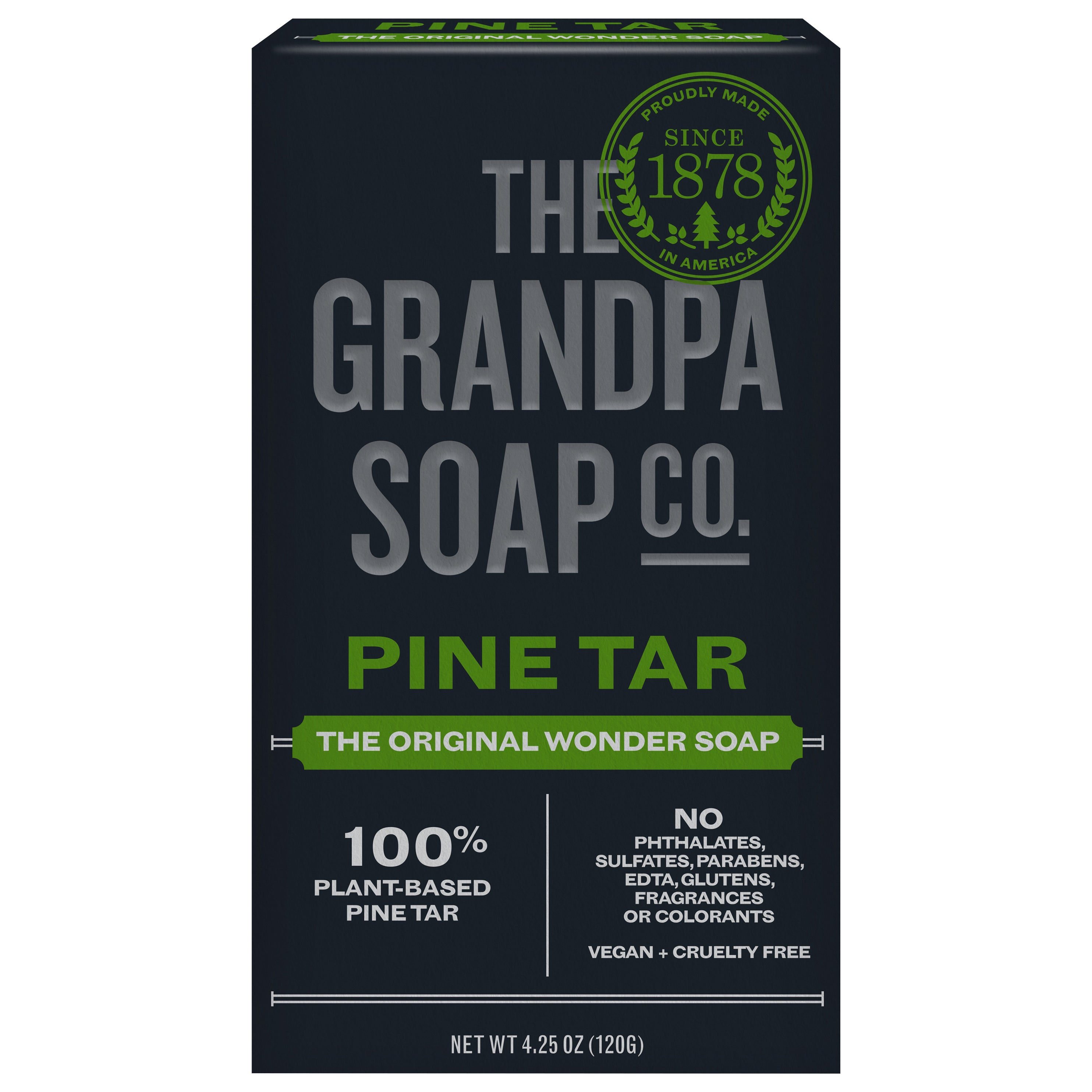 The Grandpa Soap Company Pine Tar Bar Soap for Men- Made With Pine Tar Oil, 3 in 1 Cleanser Deodorizer and Moisturizer, Dermatologist Tested, Safe for Sensitive Skin, 4.25 Oz - Case of 1