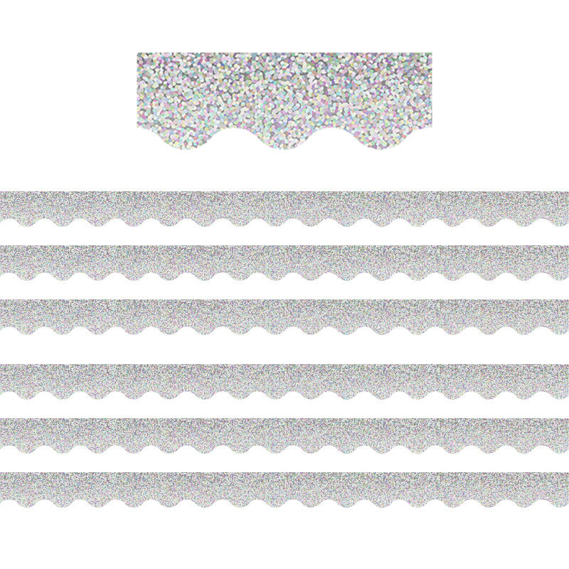 TEACHER CREATED RESOURCES - Silver Sparkle Scalloped Border Trim, 35 Feet Per Pack, 6 Packs