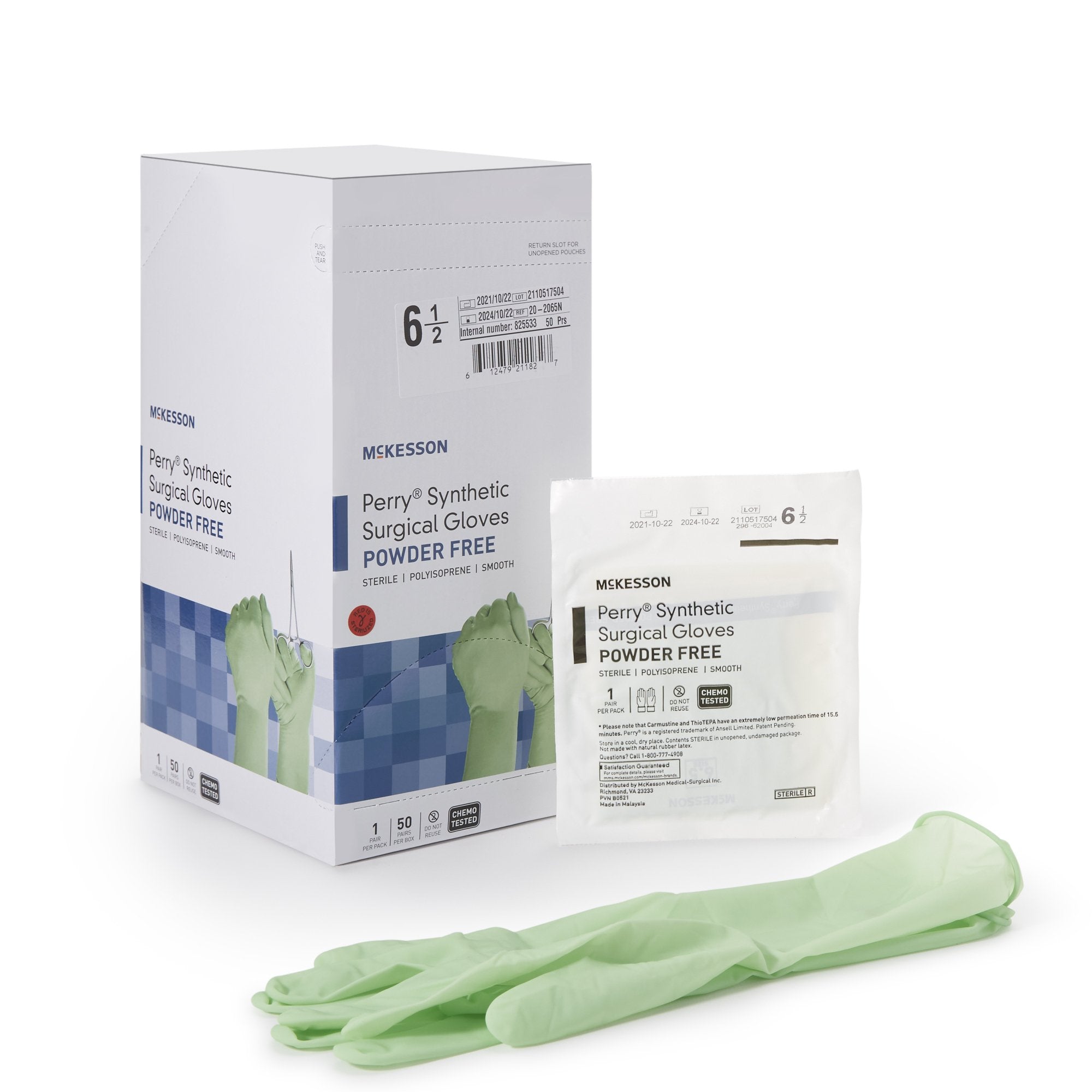 McKesson Brand - Surgical Glove McKesson Perry® Performance Plus Size 6.5 Sterile Polyisoprene Standard Cuff Length Smooth Green Chemo Tested [400/CS]