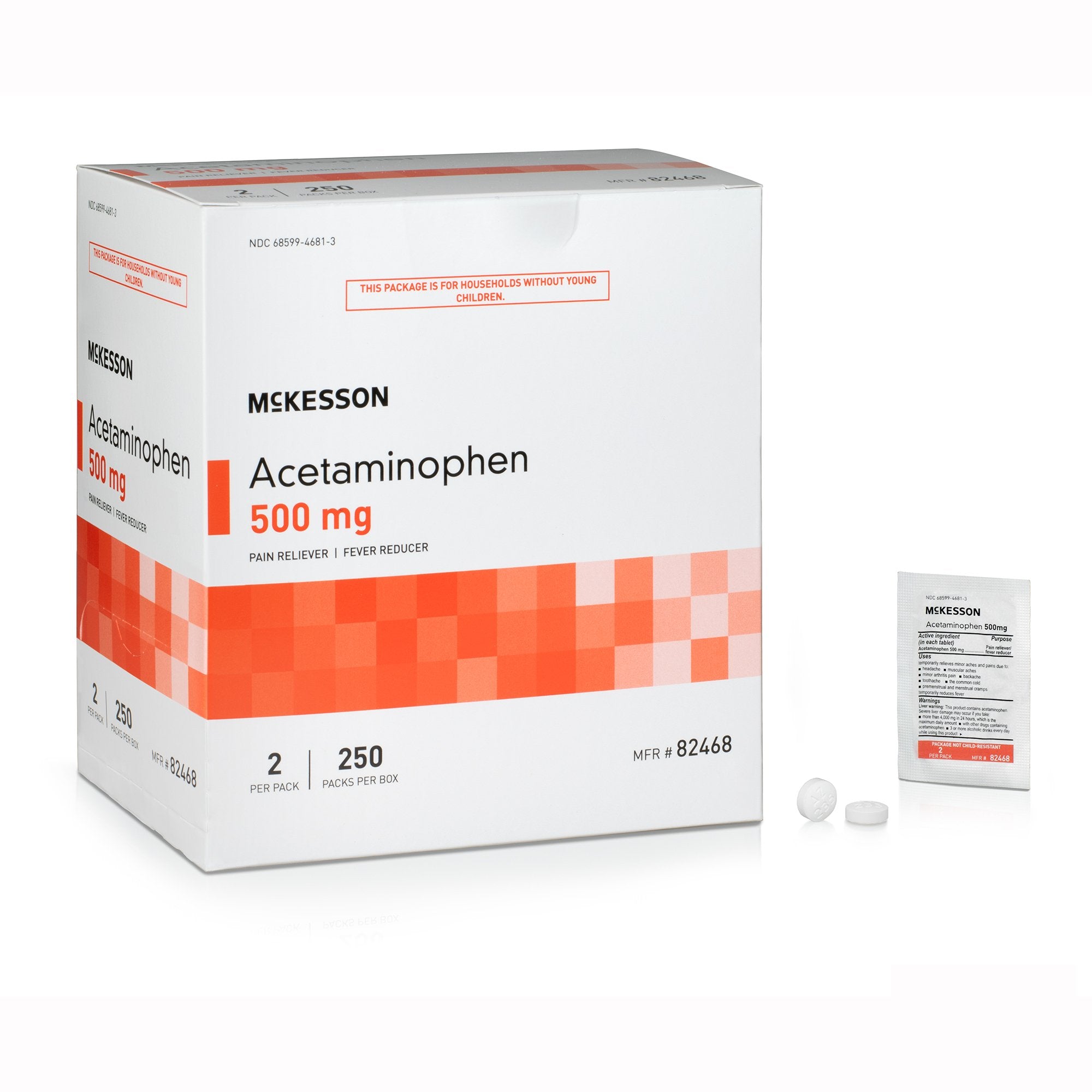 McKesson Brand - Pain Relief McKesson 500 mg Strength Acetaminophen Unit Dose Tablet 250 per Box [3000/CS]