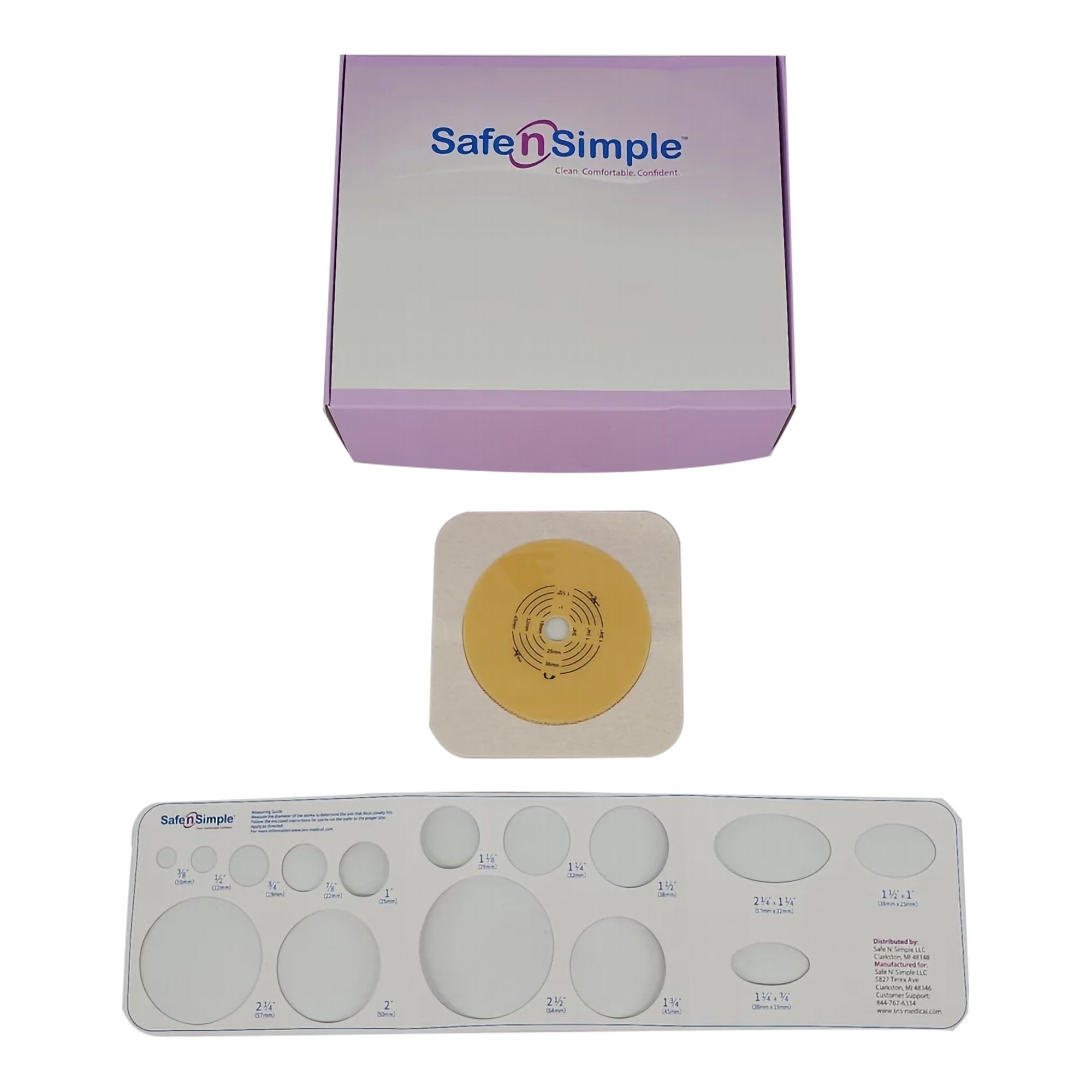 Safe N Simple - Ostomy Barrier Safe n Simple™ Trim to Fit, Standard Wear Flexible Tape 57 mm Flange Up to 1-3/4 Inch Opening 5 X 5 Inch [80/CS]