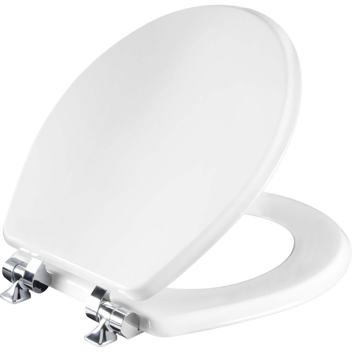 Mayfair Benton® Round Enameled Wood Toilet Seat in White with STA-TITE® Seat Fastening System® and Whisper•Close® Chrome Hinge