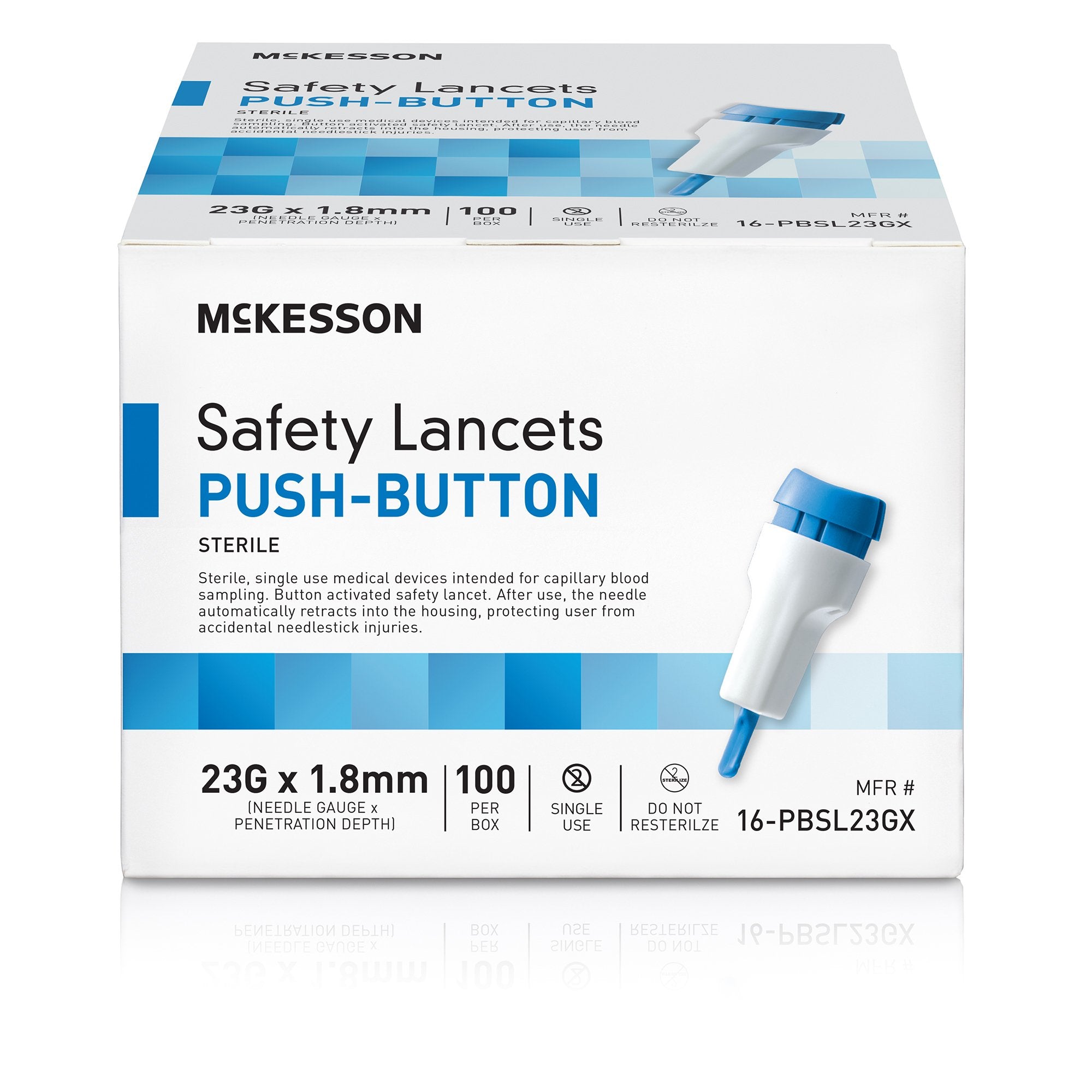 McKesson Brand - Safety Lancet McKesson 23 Gauge Retractable Push Button Activation Finger [2000/CS] (1217990_CS)