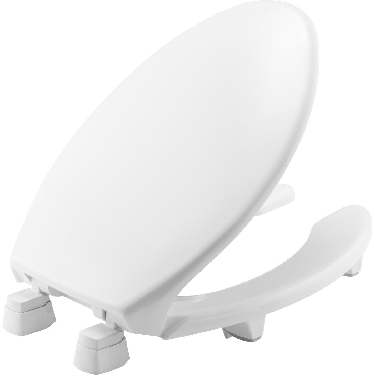 Bemis Elongated Open Front With Cover Medic-Aid® Plastic Toilet Seat in White with STA-TITE® Commercial Fastening System Seat Fastening System, DuraGuard®, Super Grip Bumpers and 2-inch Lifts