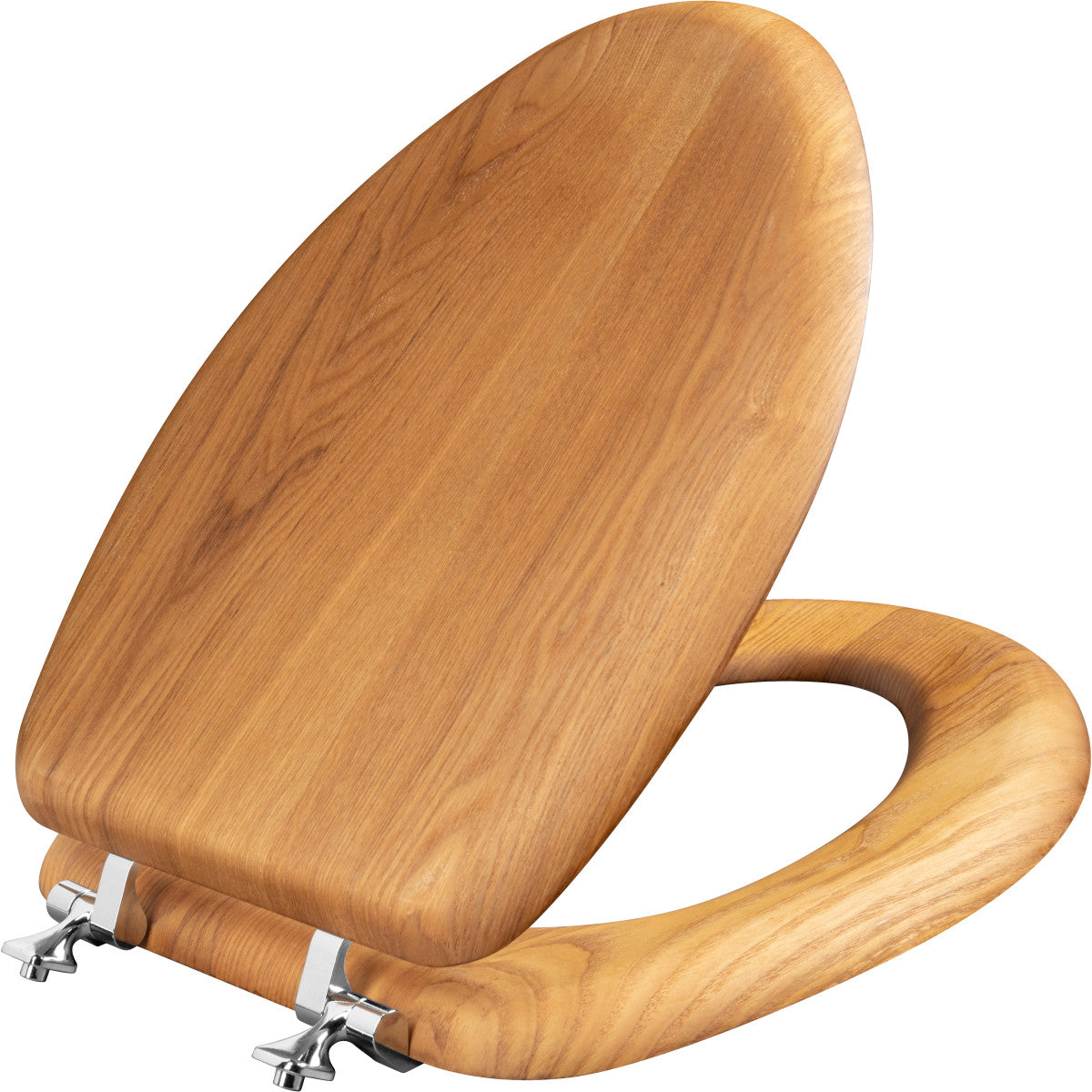 Mayfair Elongated Natural Reflections Wood Veneer Toilet Seat in Natural Oak with Chrome Hinge