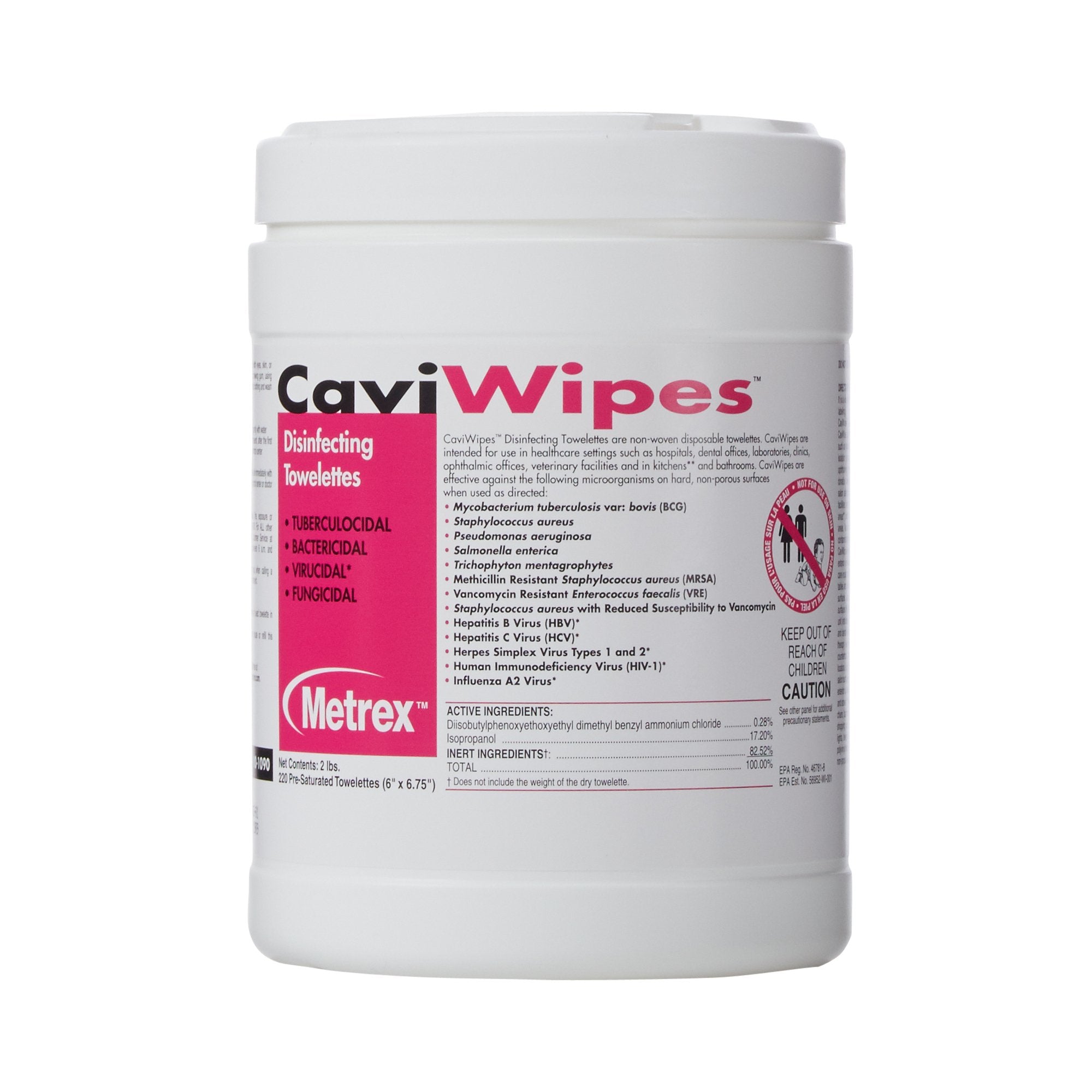 Metrex Research - CaviWipes™ Surface Disinfectant Premoistened Alcohol Based Manual Pull Wipe 220 Count Canister Alcohol Scent NonSterile [12/CS]