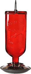 Antique Glass Bottle Hummingbird Feeder (RED, 16 OZ CAP)