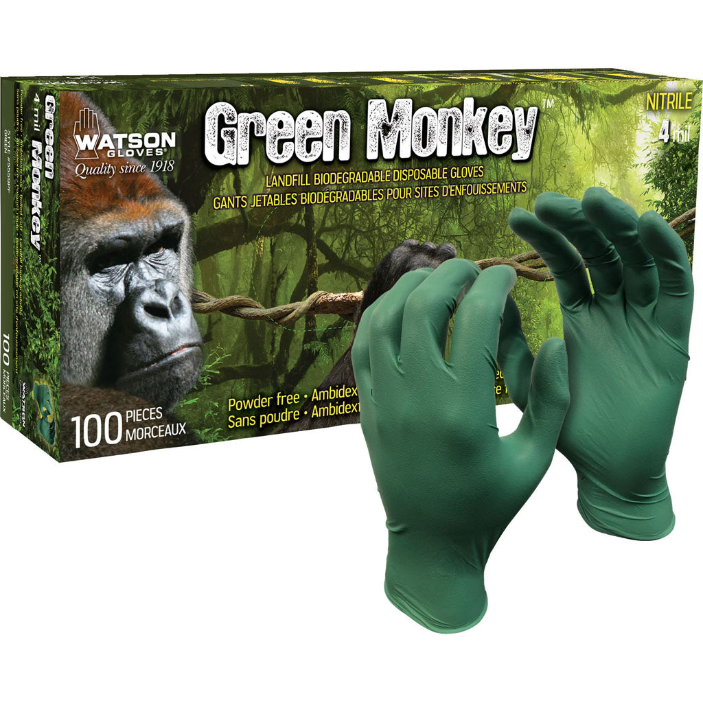 Watson Gloves Green Monkey Nitrile Disposable (FOREST GREEN, LG - 100 CT)