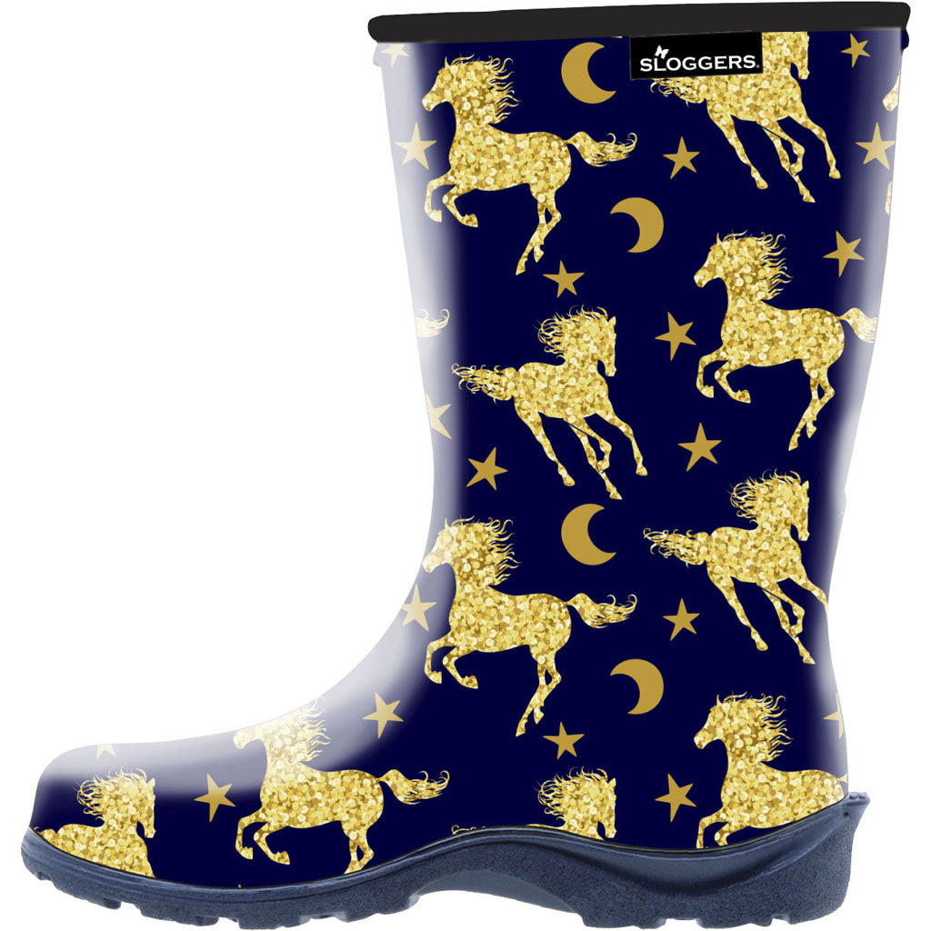 Sloggers Womens Waterproof Comfort Boot (HORSE STAR BLUE, SZ 9)