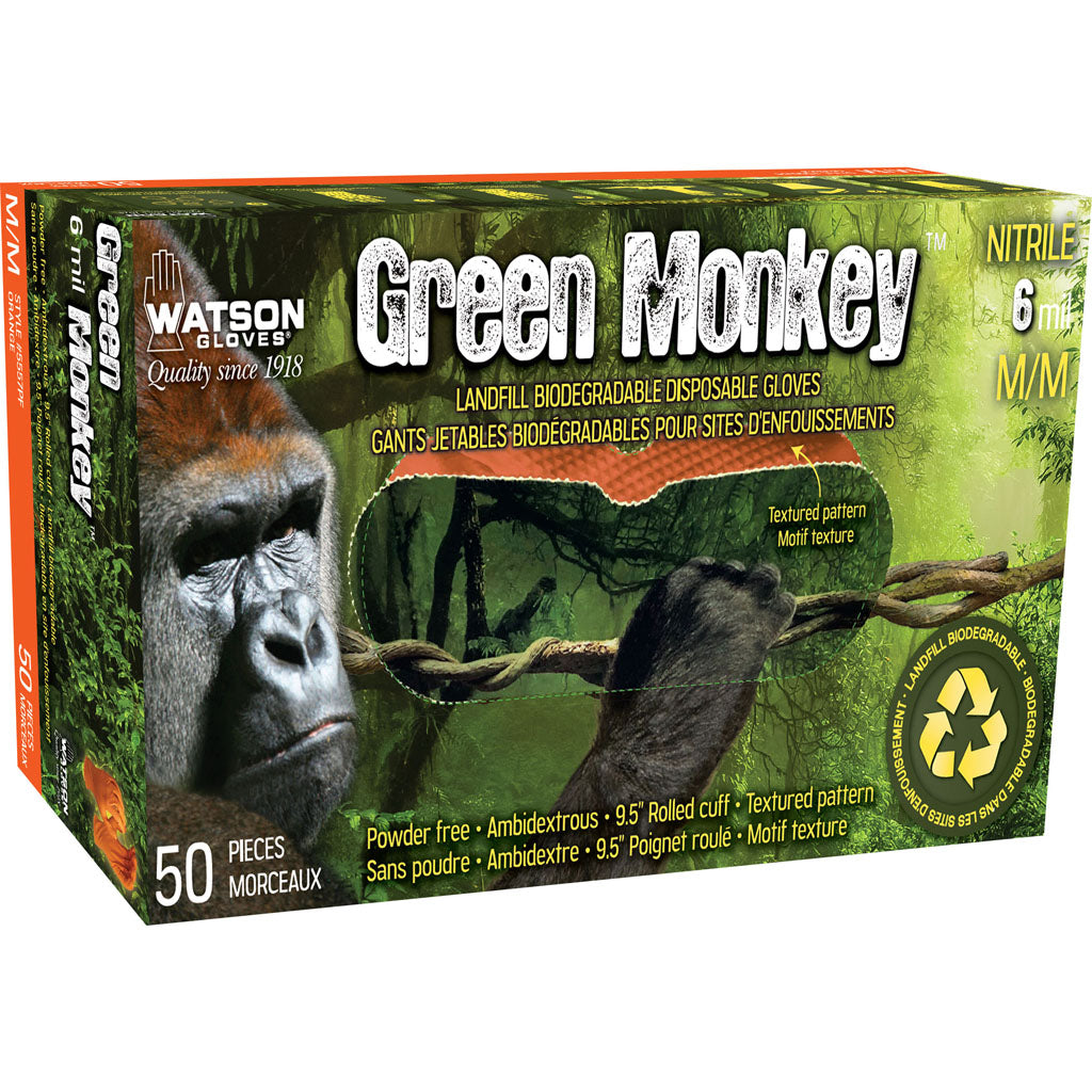 Watson Gloves Green Monkey Nitrile Disposable (ORANGE, XXL - 50 CT)