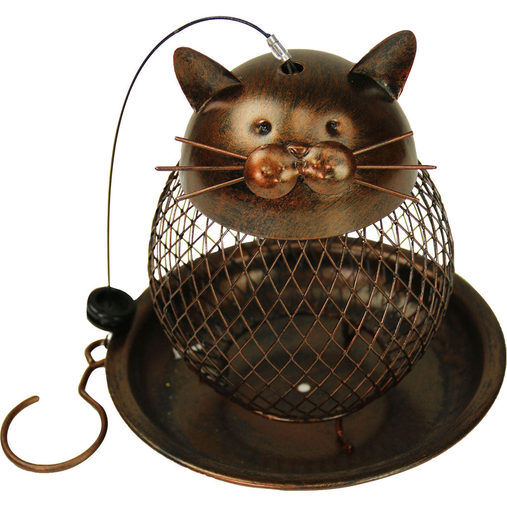 Cat Perching Metal Bird Feeder (BROWN, 2 CAKE CAP)