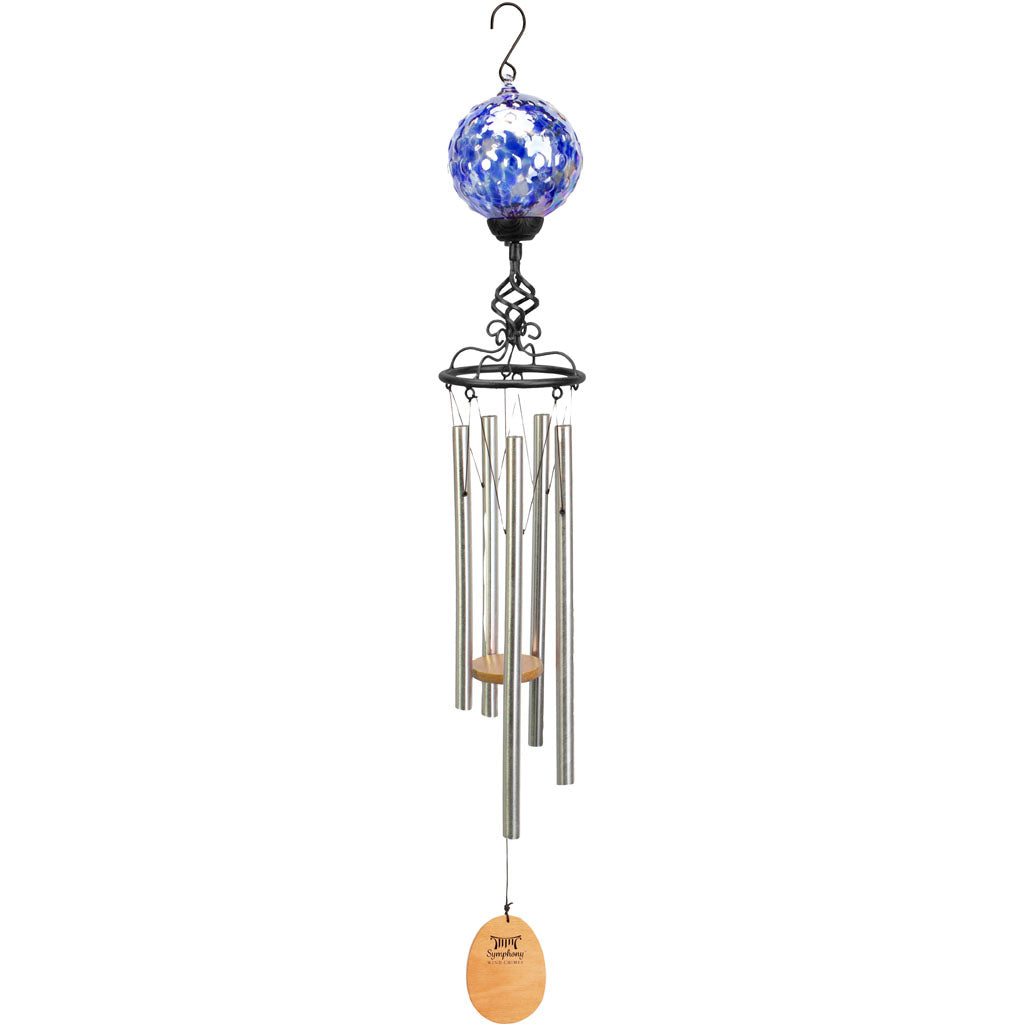 Symphony Solar Light Wind Chime W/Blue Glass Ball (SILVER/BLUE, 40 IN)
