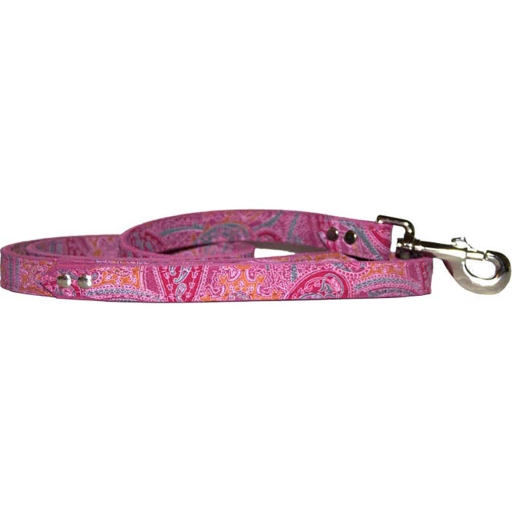 Leather Paisley Dog Leash (PINK, 3/4X4FT)