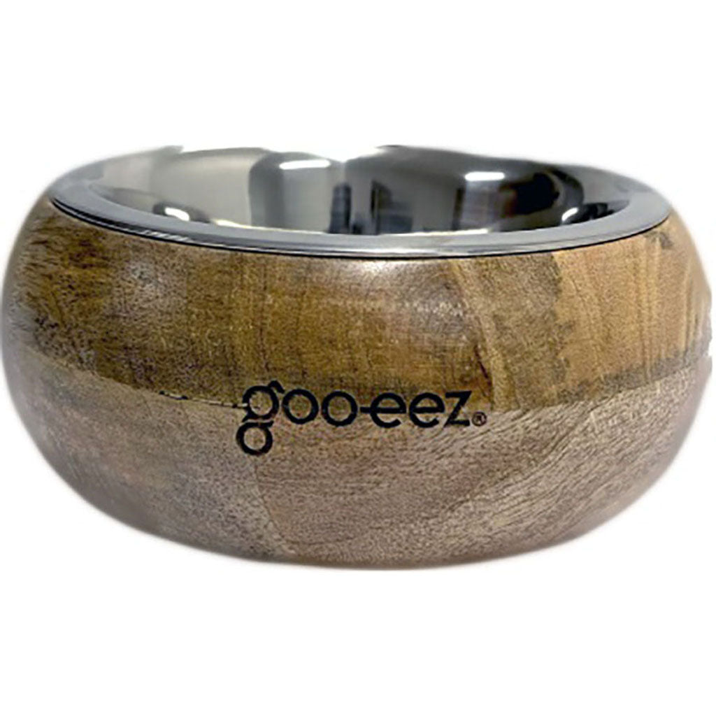 Goo-Eez Rounded Mango Wood Bowl (STAINLESS STEEL, LG)