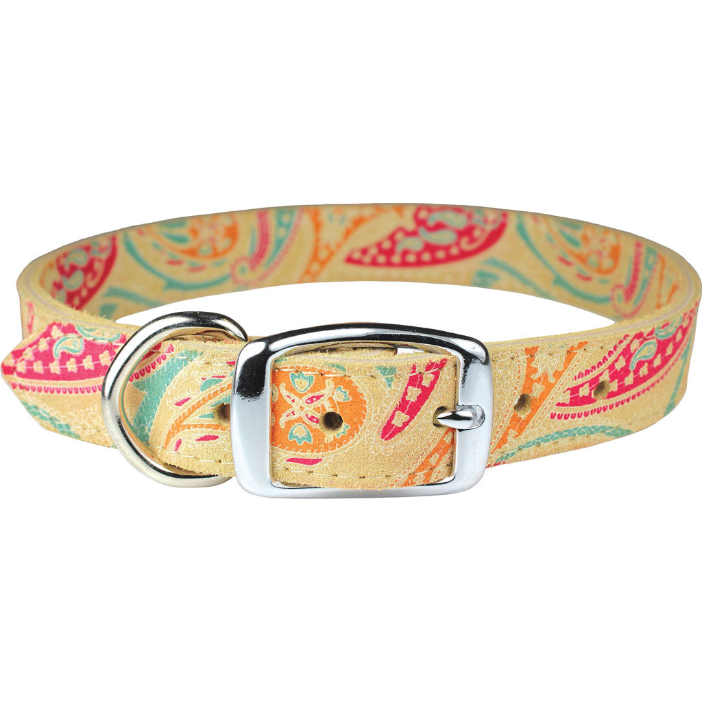 Leather Paisley Dog Collar (SAND, 1X22IN)