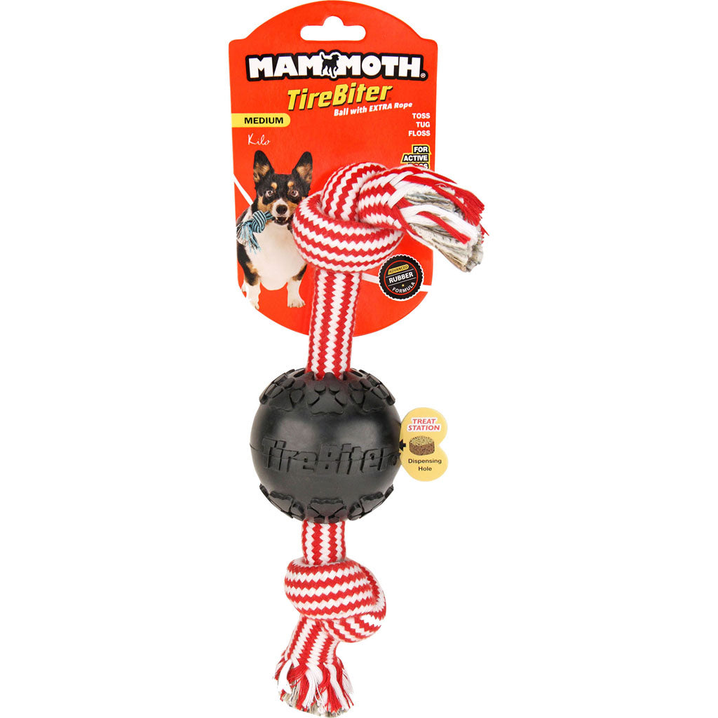 Mammoth Tirebiter Ball W/Extra 2 Knot Bone (BLK, 12 IN)