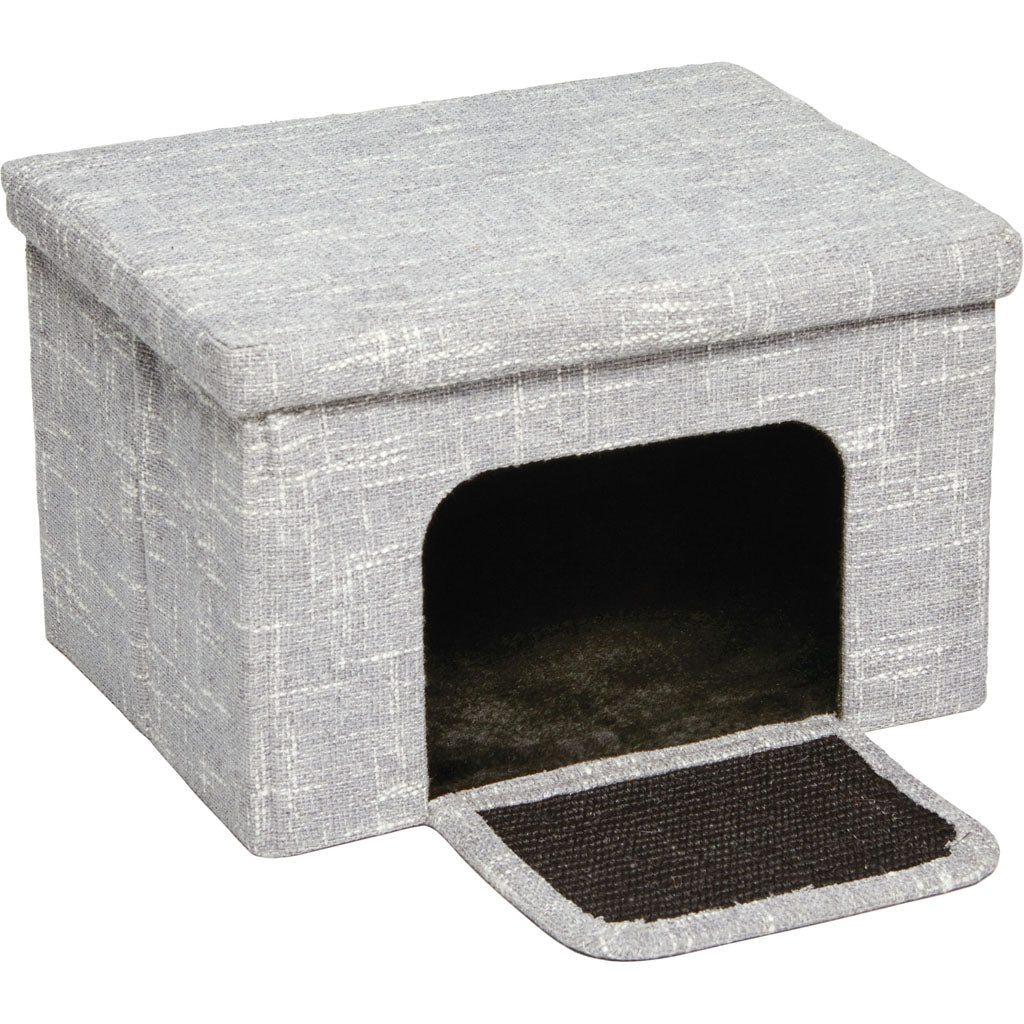 Feline Nuvo Curious Cat Cube Cottage (SILVER, 17X13X11 IN)