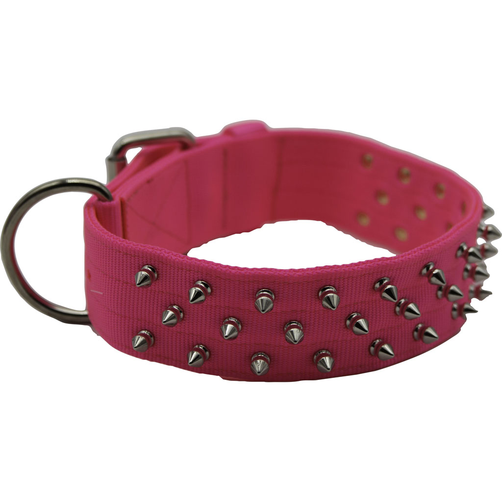 Bravo Nylon Spiked Dog Collar (NEON PINK, 23 IN)