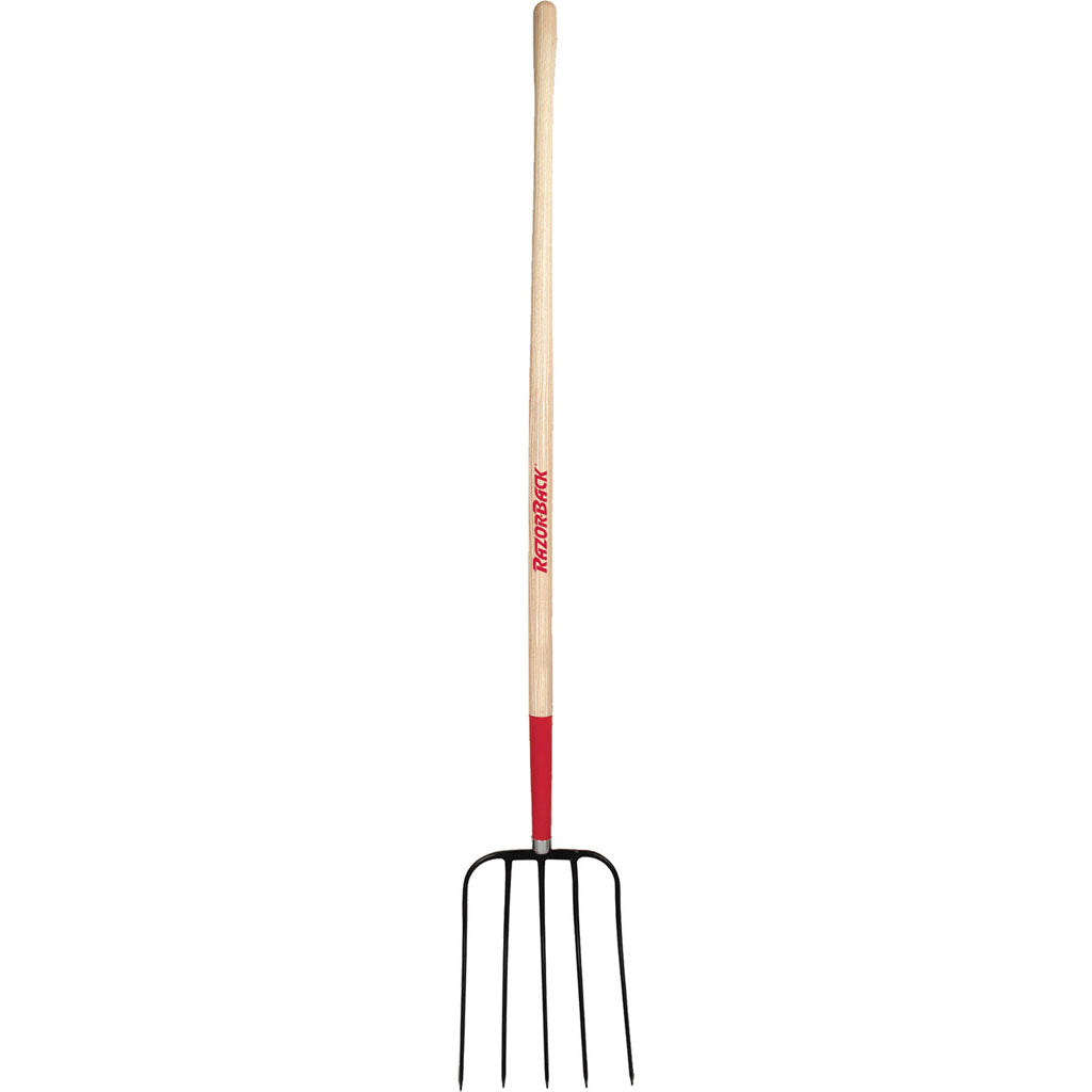 Razor-Back 5-Oval Tine Forged Manure Fork (RED, 60 IN)