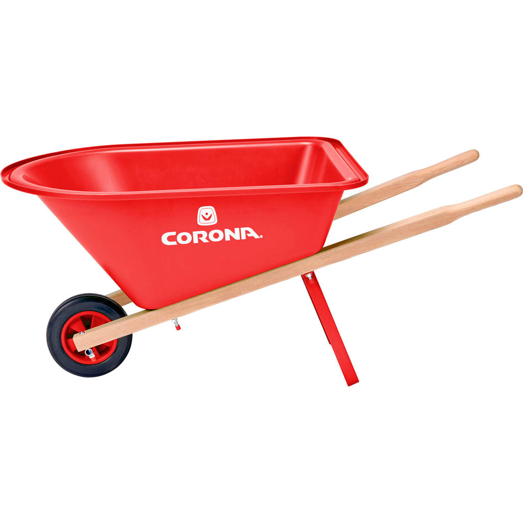 Kids Red Poly Wheelbarrow With Wood Handles (RED)