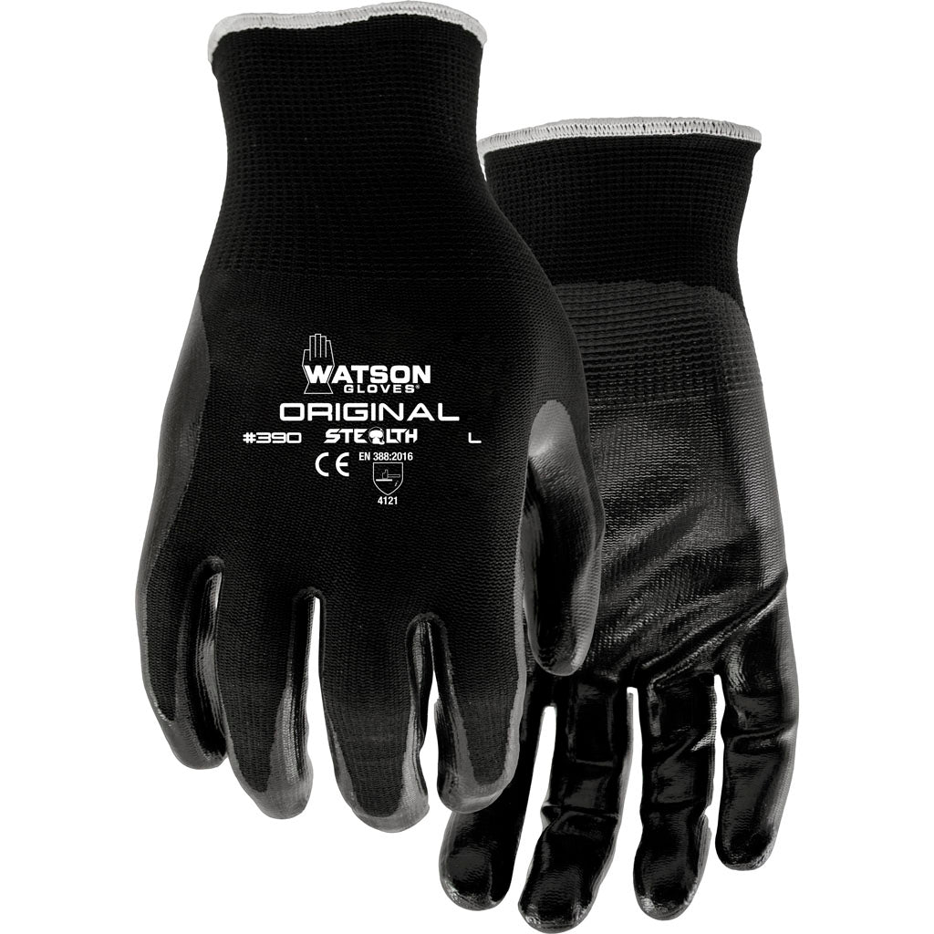 Watson Gloves Mens Stealth Original Nitrile (BLACK, LG)